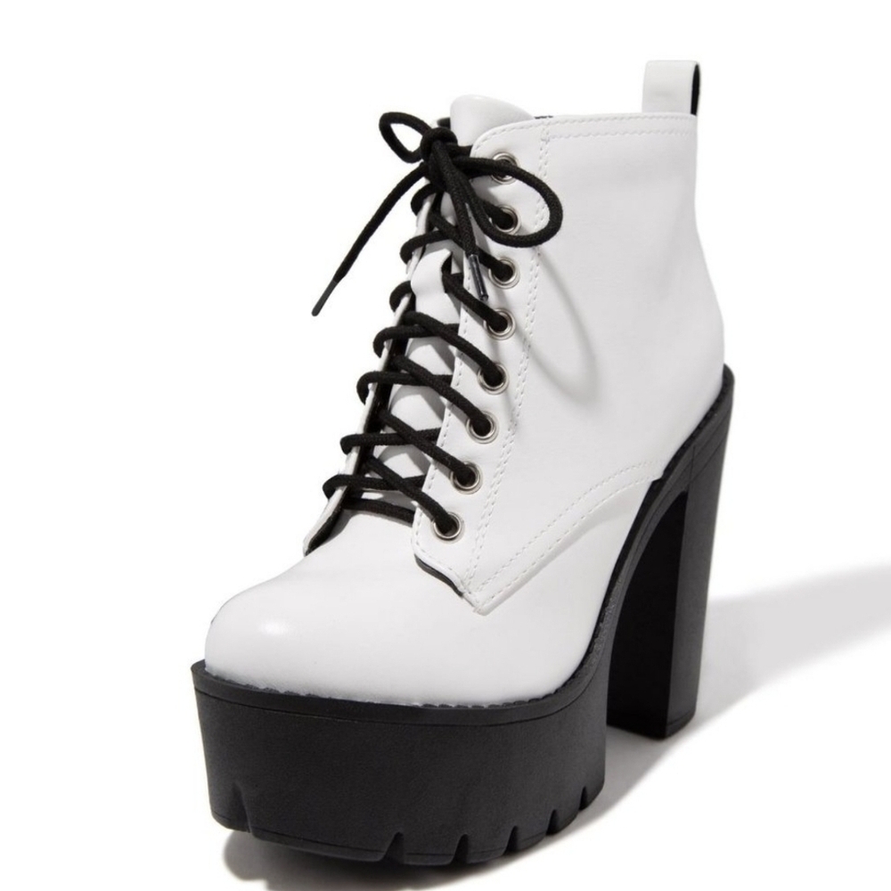 Women's White and Black Platform Ankle Boots